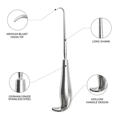 Bone Hook 23 cm / 9" – Orthopedic Surgical Instrument