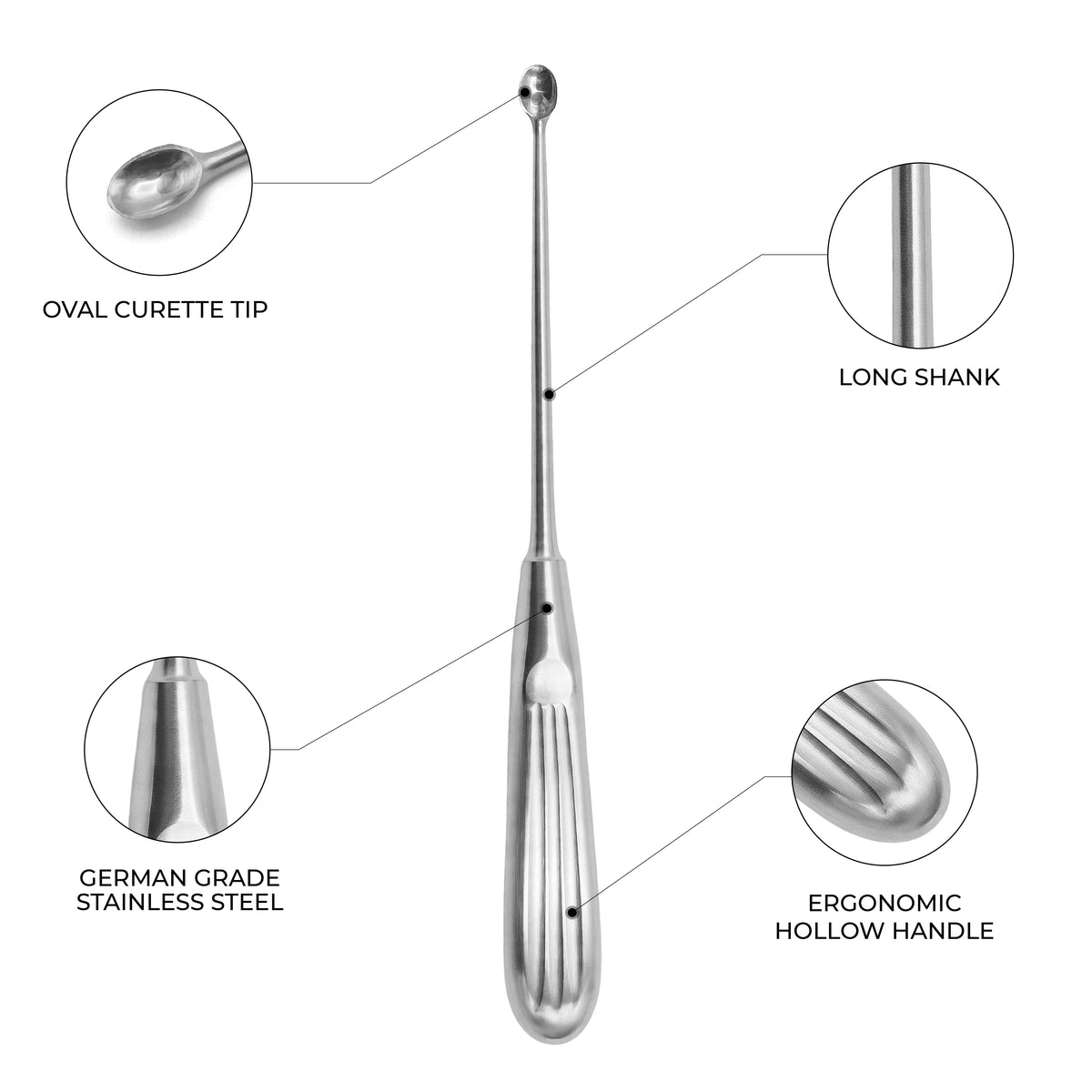 Halle Bone Curette – Oval Malleable Shaft Hollow Handle