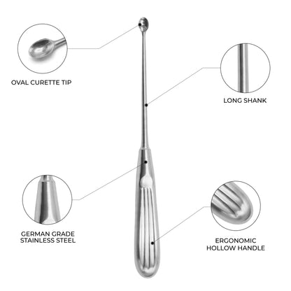 Halle Bone Curette – Oval Malleable Shaft Hollow Handle