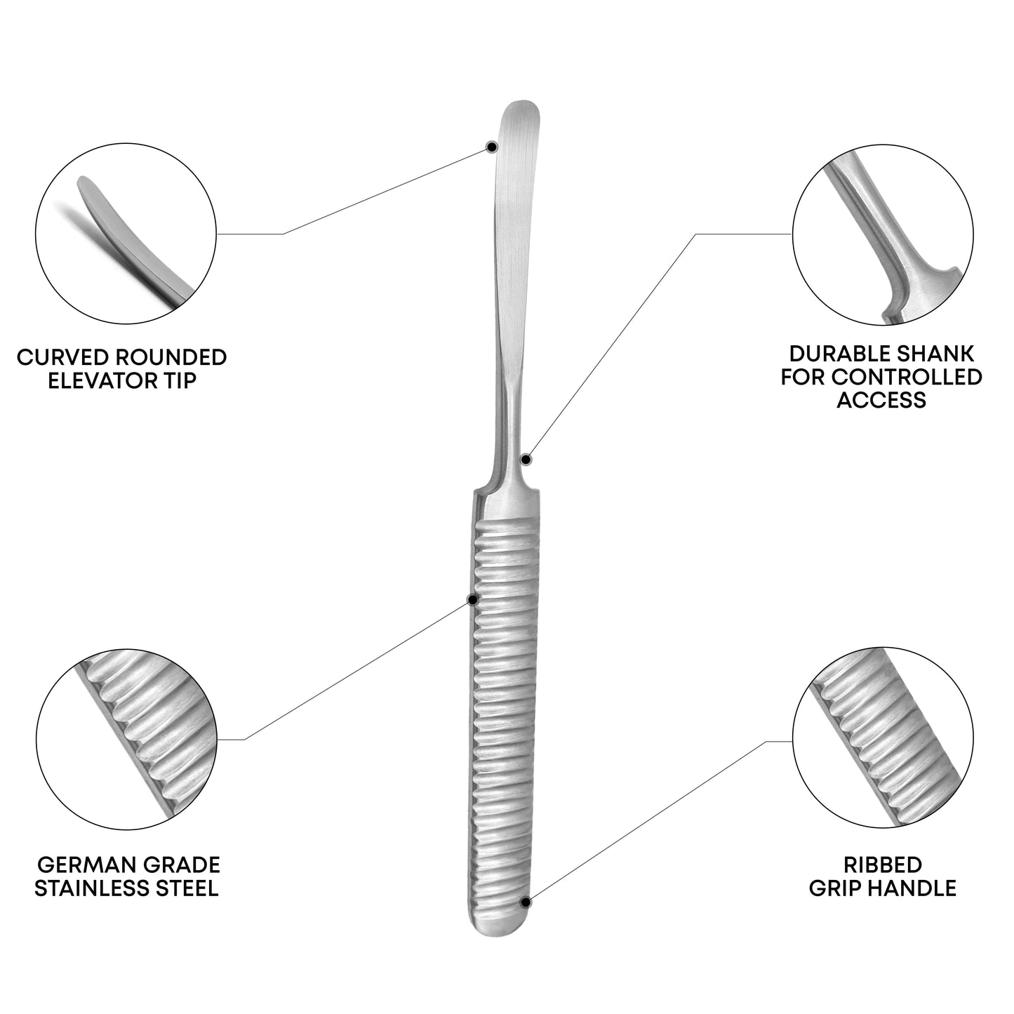 Kahre-Williger Periosteal Elevator 16cm / 6¼" – Solid, Curved Rounded Tip