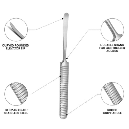 Kahre-Williger Periosteal Elevator 16cm / 6¼" – Solid, Curved Rounded Tip