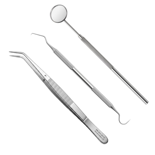 3-Piece Basic Dental Examination Set – Mirror, Explorer & College Pliers