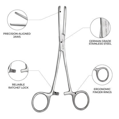 Tubing Clamp Forceps 16.5cm / 6½" – Smooth Jaw Ratchet Clamp