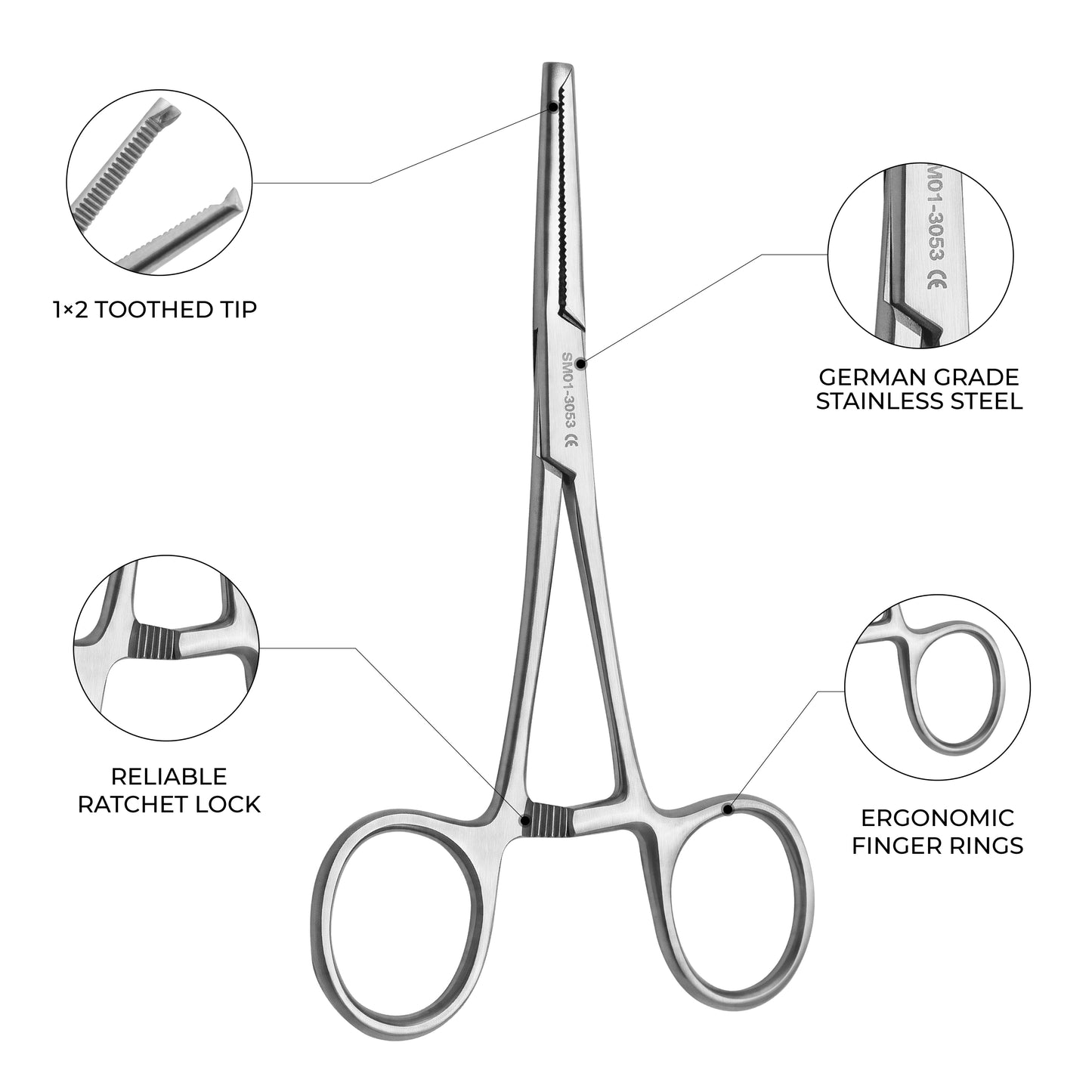 Ochsner-Kocher Artery Forceps 13cm Straight – 1×2 Teeth